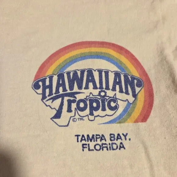 VTG 80s Hawaiian Tropic Sun Surfing Tanning Hobie Surf T Shirt USA Size M 1982 - Picture 7 of 9